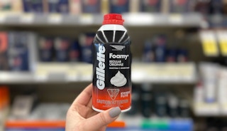 hand holding gillette foamy shave cream