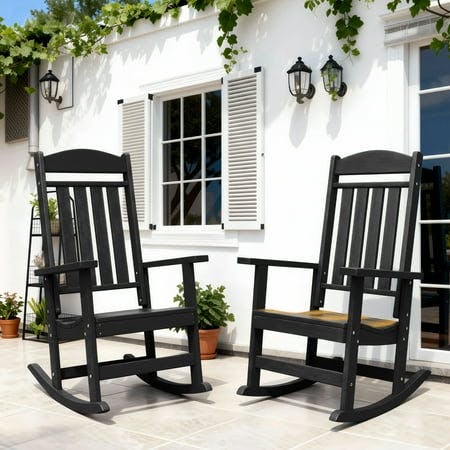 Patio Slat Rocking Chair Set
