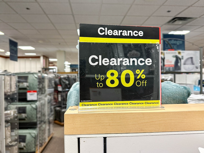 clearance sign with 80 percent off in jcpenneys store