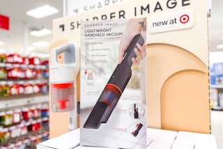 sharper image cordless handheld vacuum sitting on a target shelf