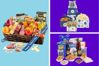 collage image of fathers day gift baskets