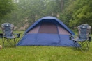 blue and gray tent outside