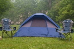 blue and gray tent outside