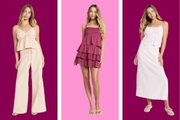 One model wearing 3 different No Boundaries outfit 2-piece sets