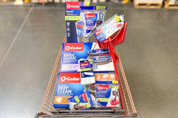o-cedar mops and products in a shopping cart