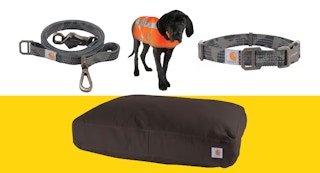 carhartt dog bed, leash, collar, and vest