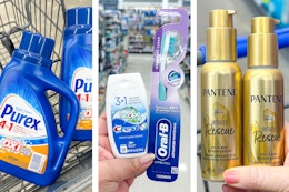collage with purex, crest, oral-b, and pantene products
