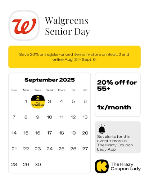 Calendar Graphic with Walgreens Senior Day starting on Aug 31, 2025