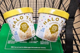 2 halo top cake mixes in a cart