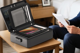 Fireproof Document Organizer on table filed with documents