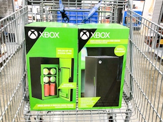 two Xbox mini fridges in shopping cart