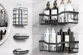 shower shelves on a wall