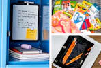 dry erase board, pencil pouch, and a backpack with school supplies