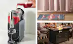 3 lifestyle images of Target deals (Ninja Slushi Maker, Bath Mat & Fire Pit Table)