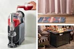 3 lifestyle images of Target deals (Ninja Slushi Maker, Bath Mat & Fire Pit Table)