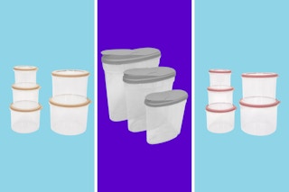 Sedona food storage sets in a blue three space collage