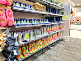 toddler boots sitting on a target shelf