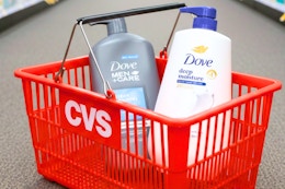 dove body washes in a cvs shopping basket