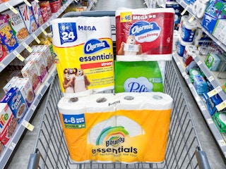 charmin bounty and puff products in walgreens cart