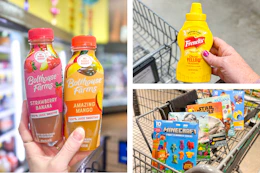 juice mustard fruit snacks collage