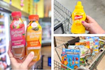 juice mustard fruit snacks collage