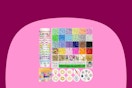 A 6,100-piece bead making kit that includes, beads, charms, string, and more. Finished bracelets are shown on the side.