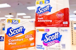 scott toilet paper and paper towels on a shelf