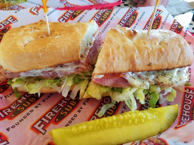 A Firehouse sub with a pickle.