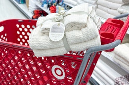 threshold bath towel set sitting on a target cart