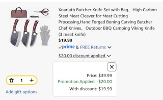 Knife set Amazon receipt