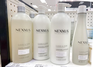 nexxus clean and pure haircare on a shelf