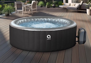 inflatable hot tub on a deck