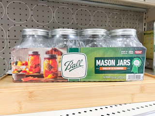 ball mason jar 12-pack sitting on a target shelf