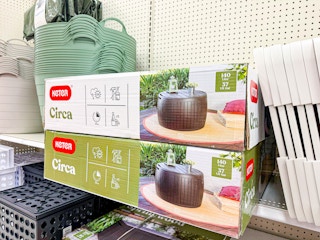 keter deck boxes sitting on a target shelf