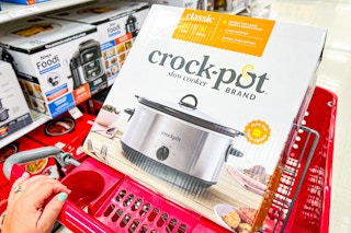crockpot 7-quart slow cooker sitting on top of a target cart