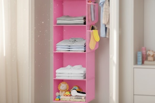 a closet organizer in a room