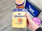 hand holding tillamook ice cream tub