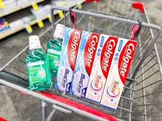 cvs health and colgate oral care products in a shopping cart