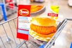 4-count Tyson Chicken sandwich in a Walmart cart