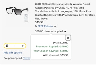 AI glasses Amazon receipt