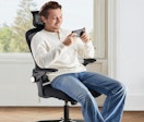 a person sitting in an office chair 