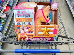 A Cinnamon My Stylin Pony in a Walmart shopping cart