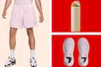 workout clothing and a water bottle in a collage