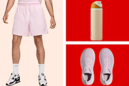 workout clothing and a water bottle in a collage