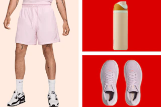 workout clothing and a water bottle in a collage