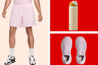 workout clothing and a water bottle in a collage