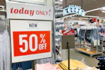50% off sales sign inside Old Navy.