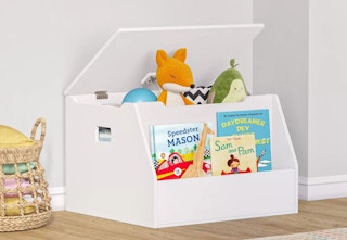 kids' toy chest with bookrack