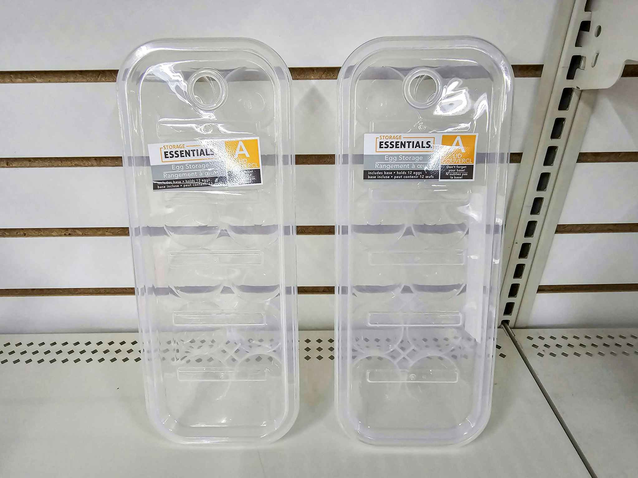 egg storage containers on a shelf