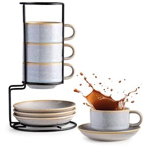 Cappuccino Cups with Saucers and Stand